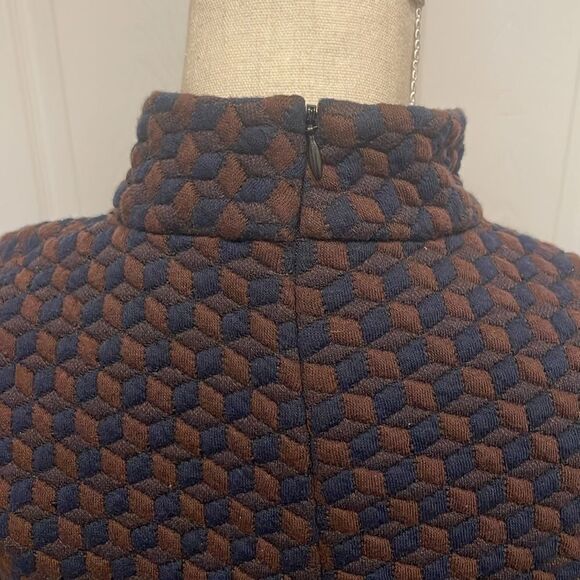 Tuckernuck Navy & Brown Geometric Print Quilted Mock Neck Dress, NWT - Picture 5 of 10